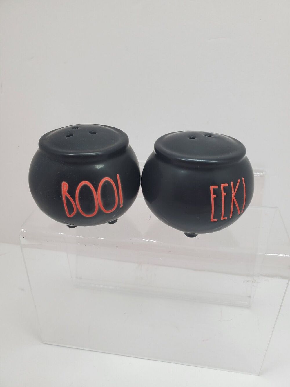 Rae Dunn Halloween Salt and Pepper Shakers Black Orange Boo EEk